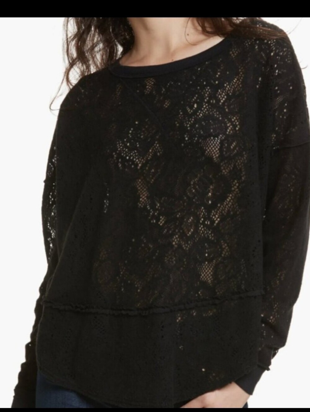 Free People "Not Cold In This" Black lace knit pullover Top S